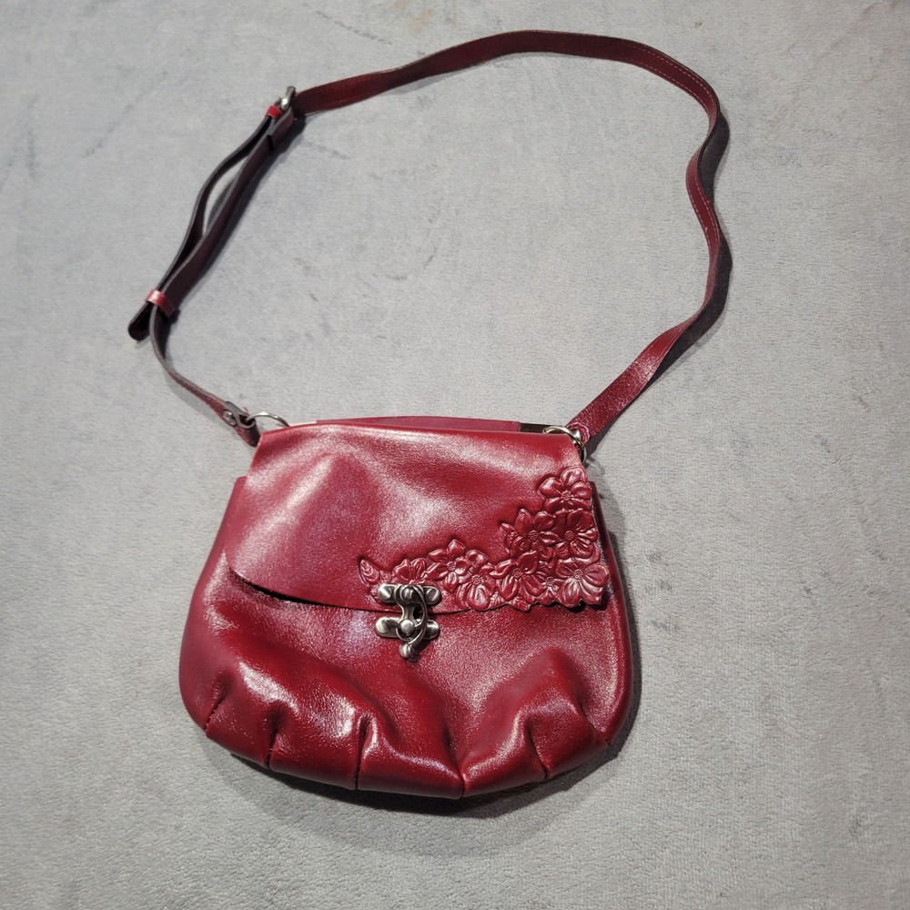 Patricia Nash Crossbody‎ Bag Women Medium Red Floral Tooled Leather Boho Vintage
